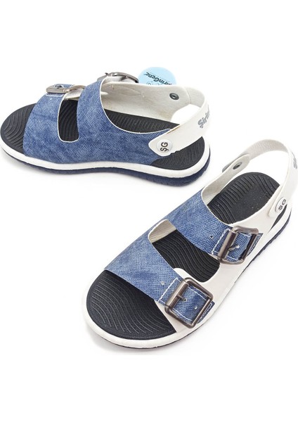 Şirin Genç Ortopedik Taban Mavi Renk Bantlı Tokalı Erkek Çocuk Sandalet