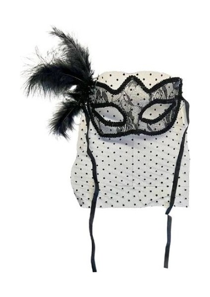 Siyah Puantiyeli Duvaklı Incili Parti Maskesi fiyatları