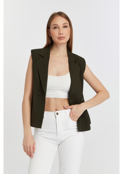 Haki Regular Fit Astarlı Dokuma Yelek
