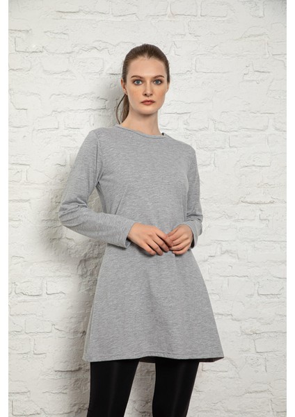 Kadın Gri Renkli Uzun Kol Bisiklet Yaka Penye Tunik SLM33 fiyatları