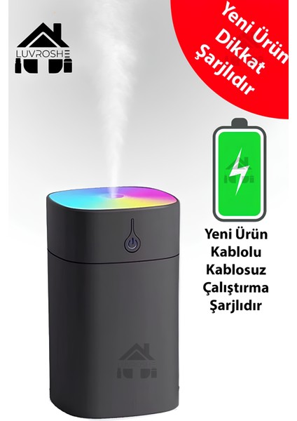 ŞARJLI YENİ NESİL KABLOSUZ KULLANIMA UYGUN HAVA NEMLENDİRİCİ AROMA DİFÜZÖRÜ GECE LAMBASI ŞAR EDİLEBİLİR HAVA YUMUŞATICI NEMLENDİRİCİ KOKU DAGITICI