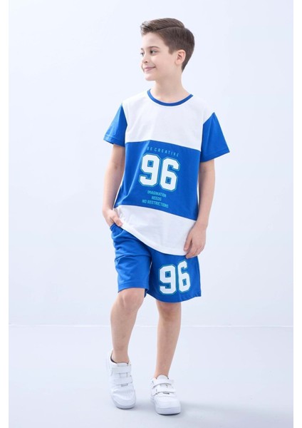 Penye Süprem Baskılı Yazlık Şortlu Takım M00734 Saks Mavi