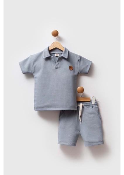 Erkek Çocuk Waffle Kumaş Şortlu Takım M00732 Gri