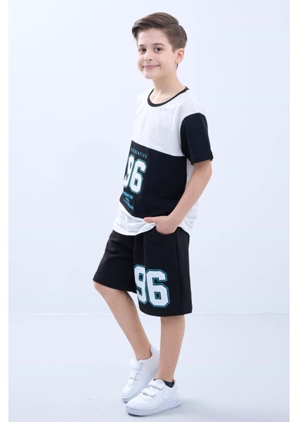 Penye Süprem Baskılı Yazlık Şortlu Takım M00734 Siyah