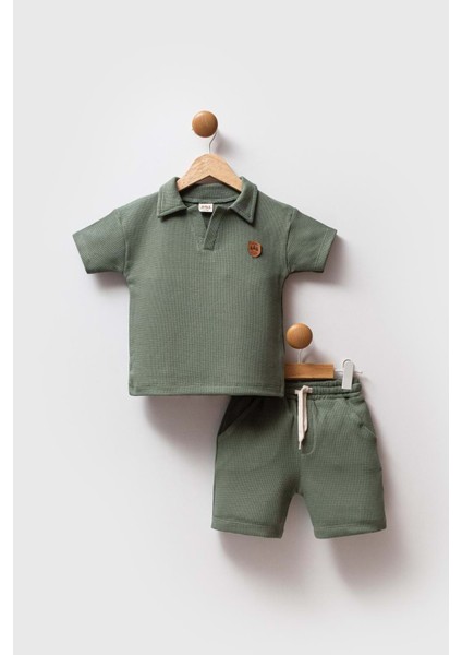 Erkek Çocuk Waffle Kumaş Şortlu Takım M00732 Haki