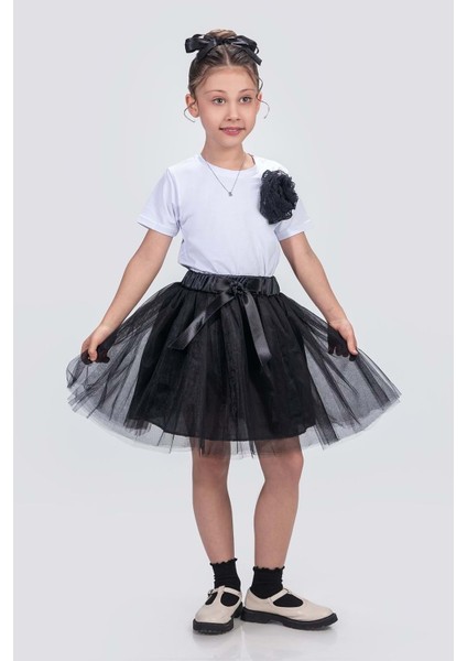 Gökkuşağı Tütülü Kız Çocuk Parti Etek M00727 Siyah