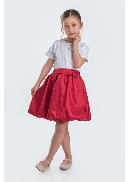 Saten Balon Kız Çocuk Etek M00729 Kırmızı