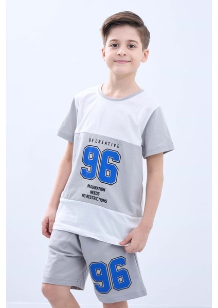 Penye Süprem Baskılı Yazlık Şortlu Takım M00734 Gri