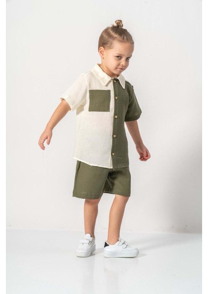 Müslin Kumaş Pamuklu Yazlık Şortlu Erkek Çocuk Takım M00733 Gri fiyatları