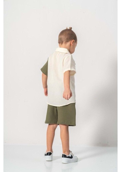 Müslin Kumaş Pamuklu Yazlık Şortlu Erkek Çocuk Takım M00733 Gri modelleri