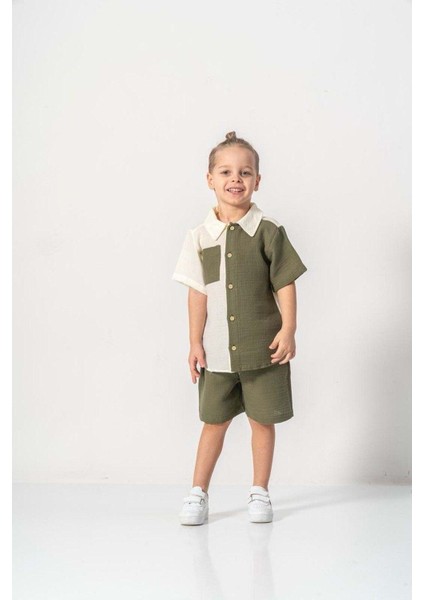 Müslin Kumaş Pamuklu Yazlık Şortlu Erkek Çocuk Takım M00733 Gri fırsatları