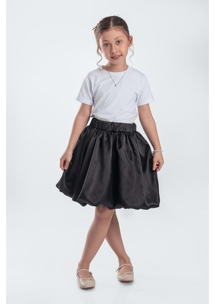 Saten Balon Kız Çocuk Etek M00729 Siyah