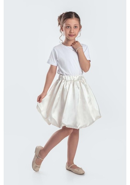 Saten Balon Kız Çocuk Etek M00729 Ekru