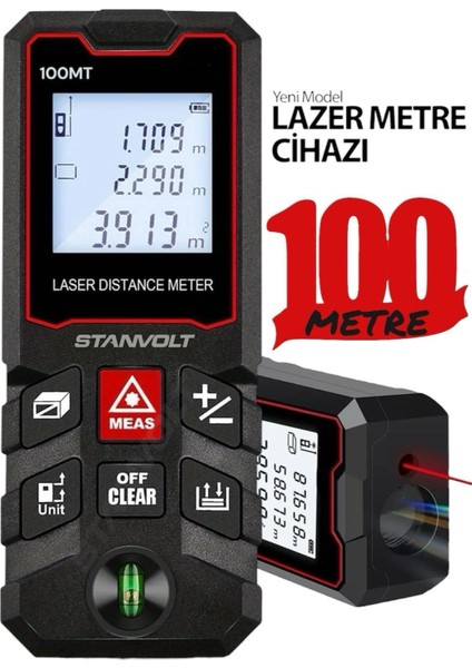 Yüksek Hassasiyet 100 Metre Lazer Metre Ölçer LCD Dijital Ekran Su Terazili Lazermetre
