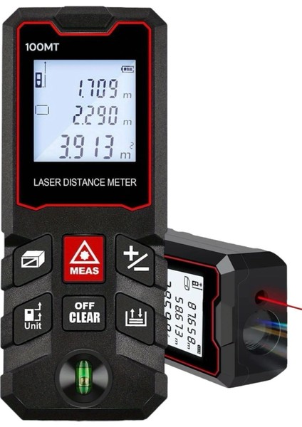 Yüksek Hassasiyet 100 Metre Lazer Metre Ölçer LCD Dijital Ekran Su Terazili Lazermetre