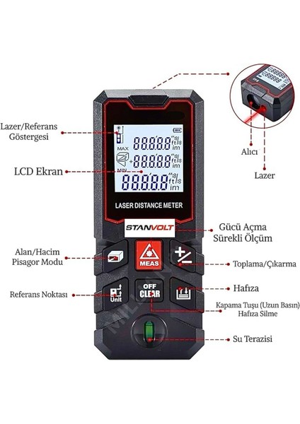 Yüksek Hassasiyet 100 Metre Lazer Metre Ölçer LCD Dijital Ekran Su Terazili Lazermetre
