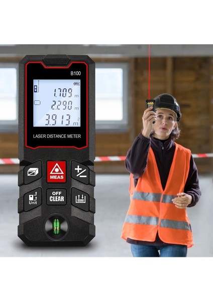 Yüksek Hassasiyet 100 Metre Lazer Metre Ölçer LCD Dijital Ekran Su Terazili Lazermetre
