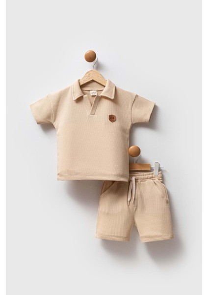 Erkek Çocuk Waffle Kumaş Şortlu Takım M00732 Bej