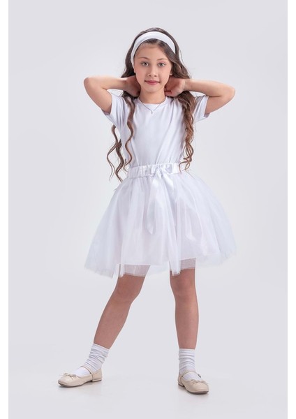 Gökkuşağı Tütülü Kız Çocuk Parti Etek M00727 Beyaz
