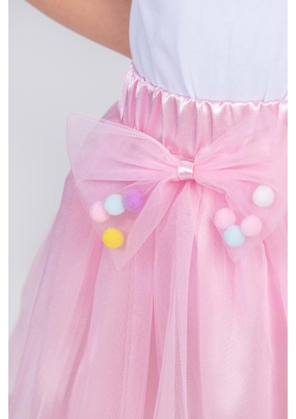 Ponpon Aksesuarlı Bayramlık Kız Çocuk Etek M00726 Pembe fiyatları