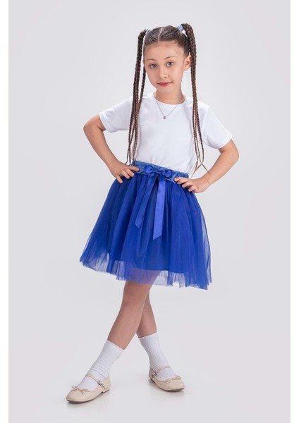 Gökkuşağı Tütülü Kız Çocuk Parti Etek M00727 Saks Mavi