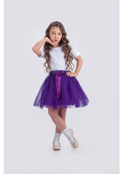 Gökkuşağı Tütülü Kız Çocuk Parti Etek M00727 Mor