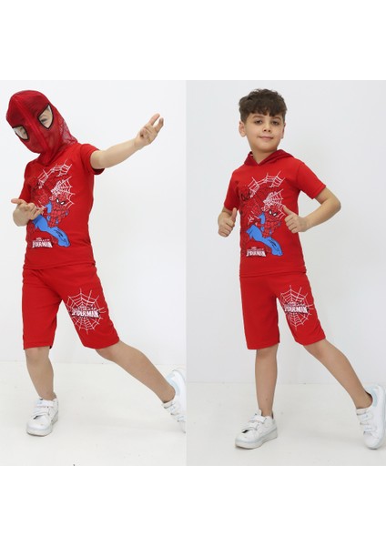 Örümcek Adam Figürlü Maskeli Kaprili Alt Üst Ikili Takım Baskılı Maskeli Ikili Takım