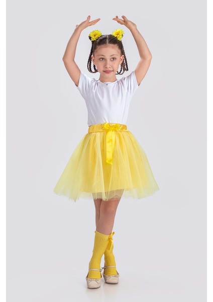 Gökkuşağı Tütülü Kız Çocuk Parti Etek M00727 Sarı