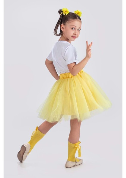 Gökkuşağı Tütülü Kız Çocuk Parti Etek M00727 Sarı fiyatları