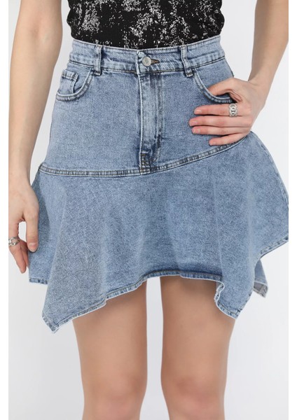 Volanlı Jean Kot Etek P-00016140
