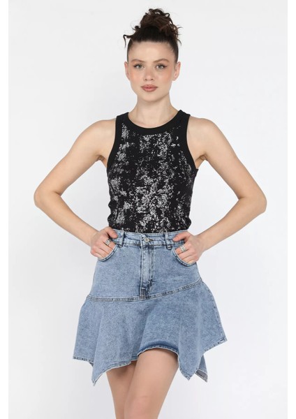 Volanlı Jean Kot Etek P-00016140 fiyatları