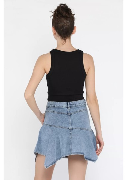 Volanlı Jean Kot Etek P-00016140 fırsatları