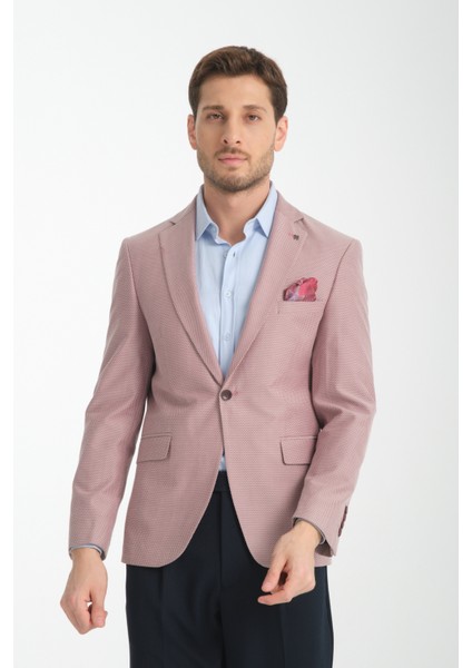 Galdino Erkek Bordo Kendinden Desenli Slim Fit Mono Yaka Blazer Ceket