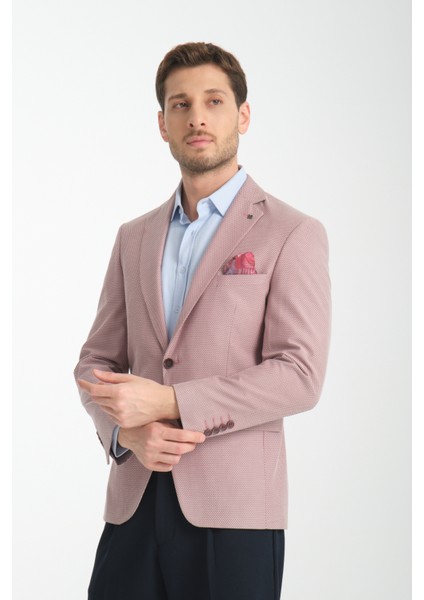 Galdino Erkek Bordo Kendinden Desenli Slim Fit Mono Yaka Blazer Ceket modelleri