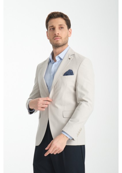 Galdino Erkek Gri Kendinden Desenli Slim Fit Mono Yaka Blazer Ceket modelleri
