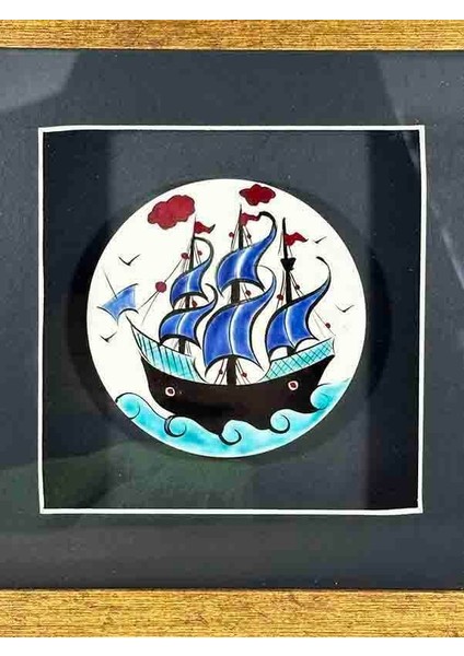 Iznik Çini Kalyon Motifli Paspartulu Plaket