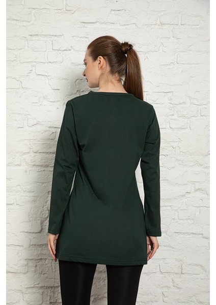 Kadın Nefti Renkli Uzun Kol Pamuklu Bisiklet Yaka Penye Tunik-Içlik SLM36 fiyatları