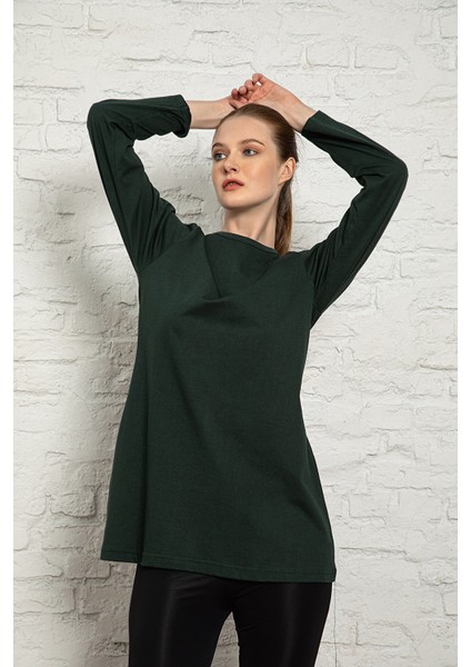 Kadın Nefti Renkli Uzun Kol Pamuklu Bisiklet Yaka Penye Tunik-Içlik SLM36 modelleri