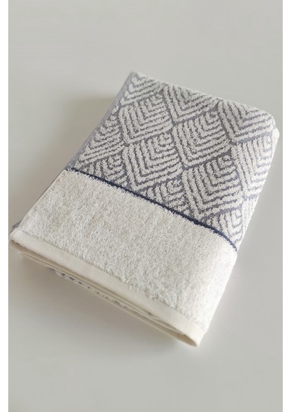 Geometrik Desenli Zemini Renkli Bambu El Havlusu - 50x90 cm - İndigo