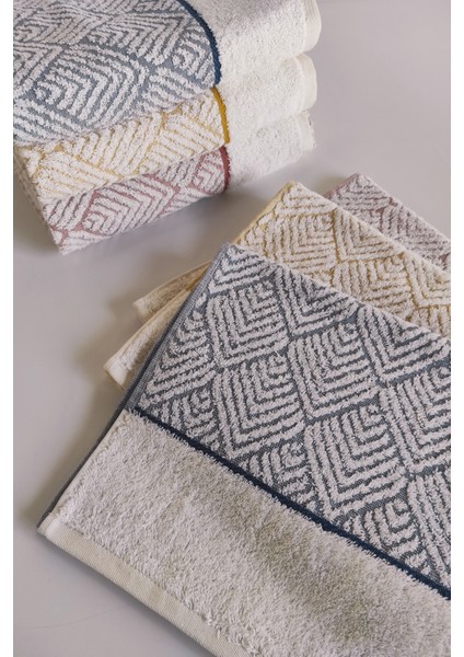 Geometrik Desenli Zemini Renkli Bambu El Havlusu - 50x90 cm - İndigo