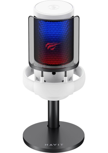 Gamenote GK50 Rgb Yayıncı Mikrofon - 24BIT/192KHZ - Kardioid - Gürültü Engelleme - Type-C + 3.5mm - Beyaz