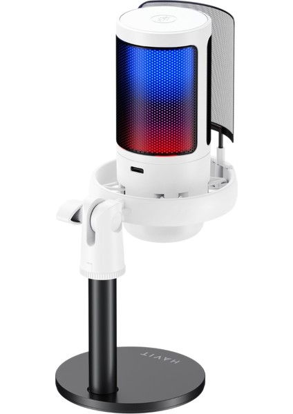 Gamenote GK50 Rgb Yayıncı Mikrofon - 24BIT/192KHZ - Kardioid - Gürültü Engelleme - Type-C + 3.5mm - Beyaz
