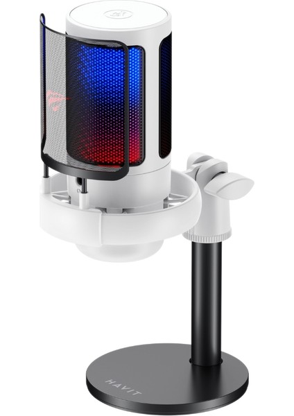Gamenote GK50 Rgb Yayıncı Mikrofon - 24BIT/192KHZ - Kardioid - Gürültü Engelleme - Type-C + 3.5mm - Beyaz
