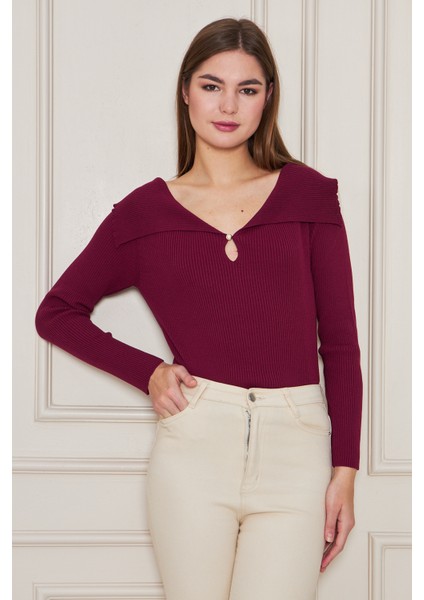 Kadın Şal Yaka Fitilli Kazak 2906 fiyatları