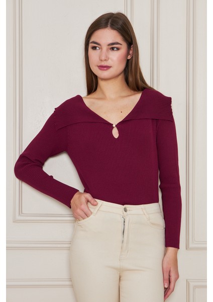 Kadın Şal Yaka Fitilli Kazak 2906 modelleri