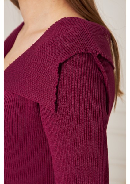 Kadın Şal Yaka Fitilli Kazak 2906 indirimleri