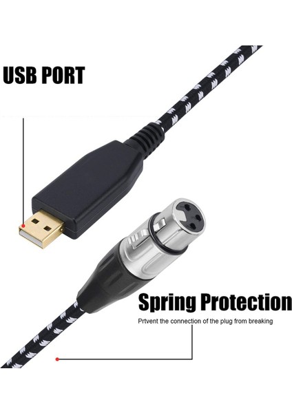 USB Kadın Mikrofon Kayıt Kablosu 3 Metre Ses Konektörü Kablosu Adaptörü Müzik Aleti Kayıt Karaoke (Yurt Dışından) modelleri