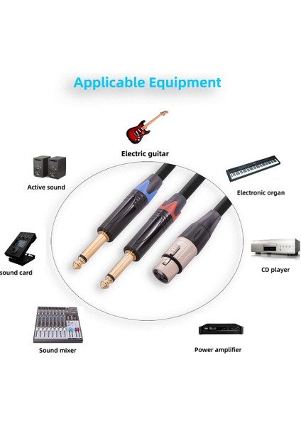 Xlr Dişi - Çift 6.35MM Fiş Erkek Konnektör Ses Kablosu Xlr Dişi - Çift 1/4 Inç Y Splitter Kablo Adaptörü 3 Metre (Yurt Dışından)