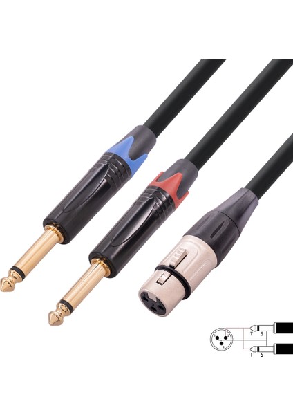 Xlr Dişi - Çift 6.35MM Fiş Erkek Konnektör Ses Kablosu Xlr Dişi - Çift 1/4 Inç Y Splitter Kablo Adaptörü 3 Metre (Yurt Dışından)
