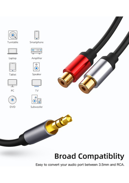 3.5mm Erkek - 2rca Dişi Stereo Jak Aux Ses Kablosu Y Adaptörü Rca Kablosu iPhone Mp3 Tablet Bilgisayar Hoparlörler Pc Için (Yurt Dışından) fırsatları